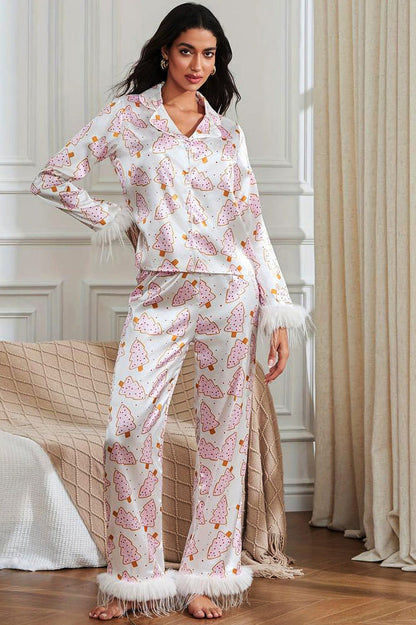 Conjunto de pijama con corona navideña y plumas de avestruz