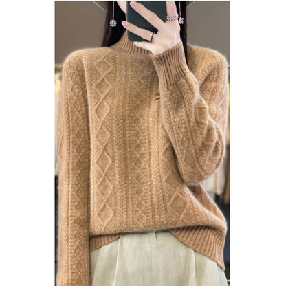Elegante jersey de punto trenzado con cuello alto para mujer | Ideal para otoño/invierno
