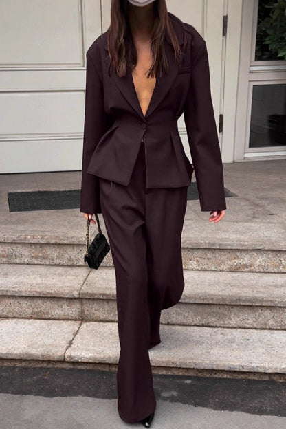 Office Casual Waist Cinched Blazer Pants Two Piece Set