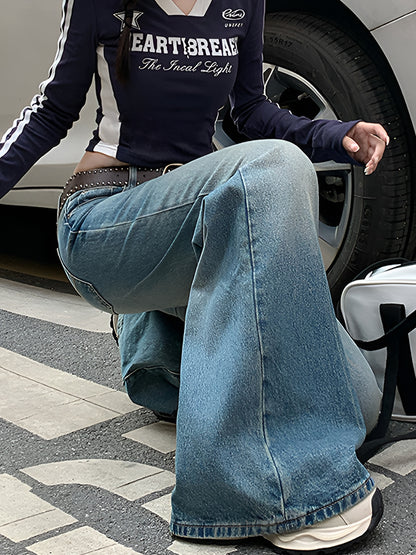 Retro Water Mark Design Flare Jeans
