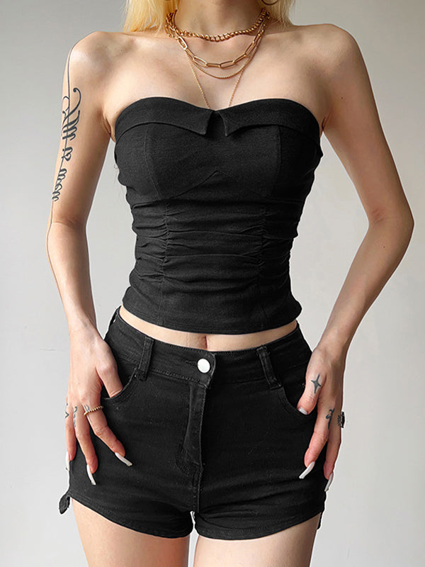 Solid Ruched Slim Bandeau Top