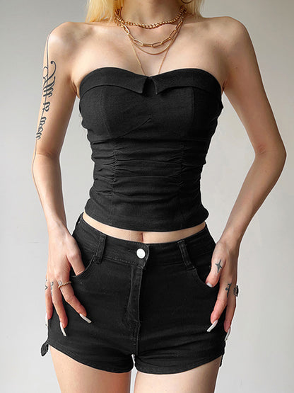 Solid Ruched Slim Bandeau Top