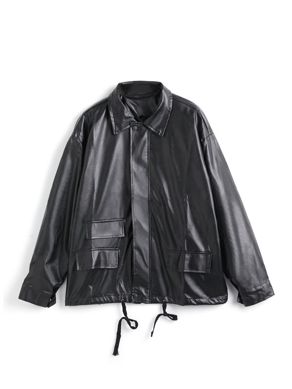 Oversized Black Faux Leather Jacket