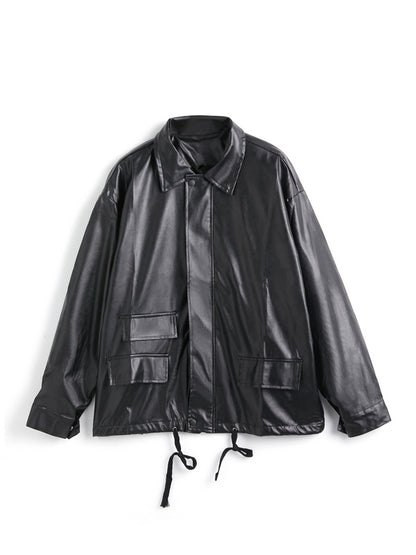 Oversized Black Faux Leather Jacket