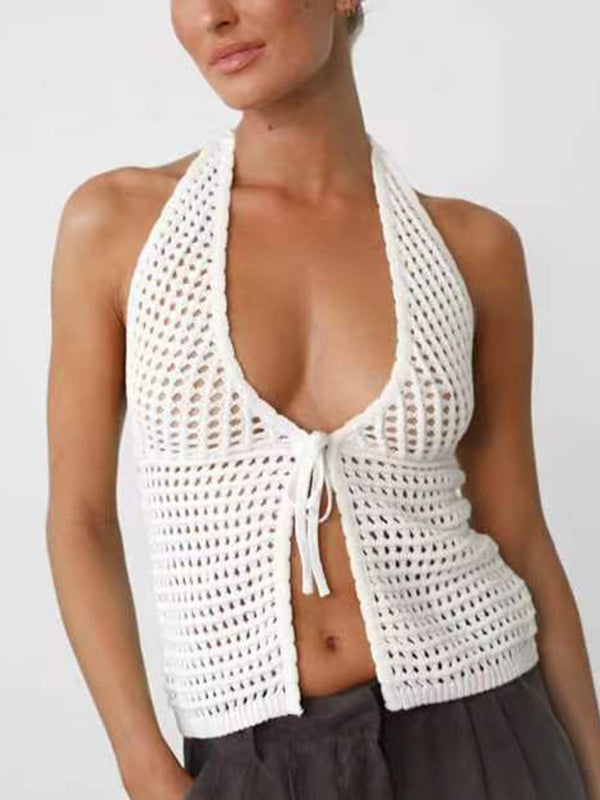 Knitted Hollow Cardigan Halter Vest