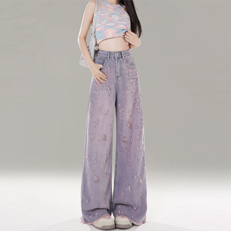 Ripped button zip-up low rise straight leg | Baggy Low Rise Jeans  | Festival Outfits Women