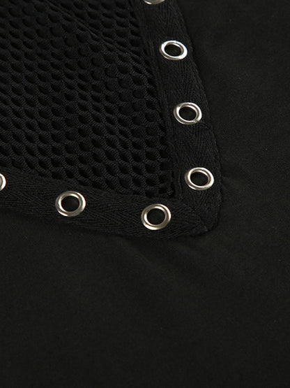 Grid Cross Stitching Long Sleeve Tee