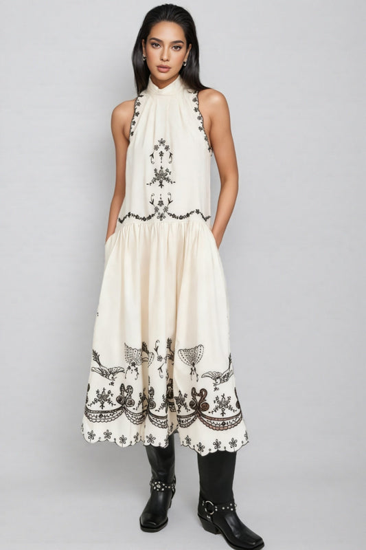 Virginsa Embroidery Tank Midi Dress