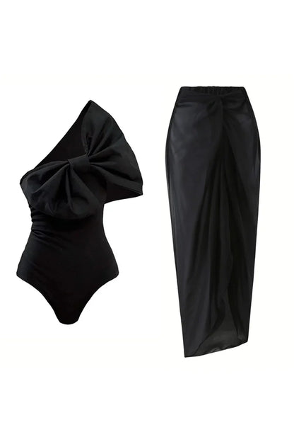 Traje de baño de una pieza con lazo blanco y negro