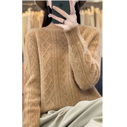 Elegante jersey de punto trenzado con cuello alto para mujer | Ideal para otoño/invierno