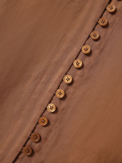 Molly Elegant Puff Sleeve Loose Shirt-Brown