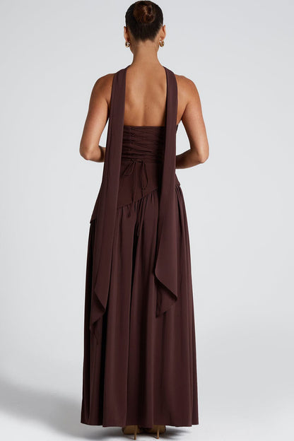 Color Block Flowy Tie Bustier Formal Dress