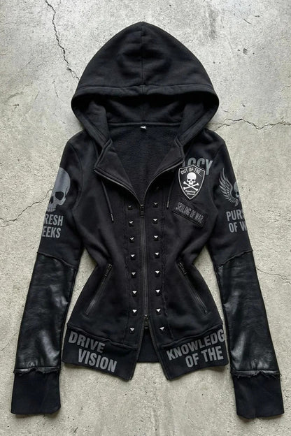 Gothic Studded Slim Zip Up Hoodie