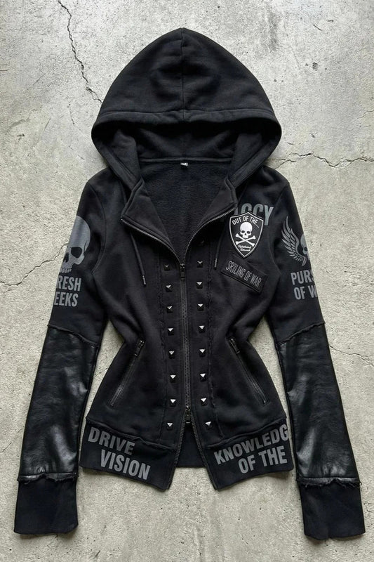 Gothic Studded Slim Zip Up Hoodie