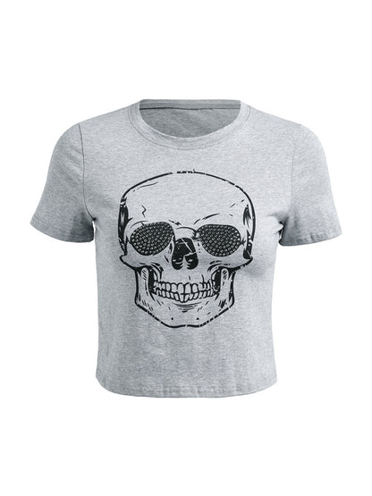 Skull Rhinestone Print Short Sleeve Tee