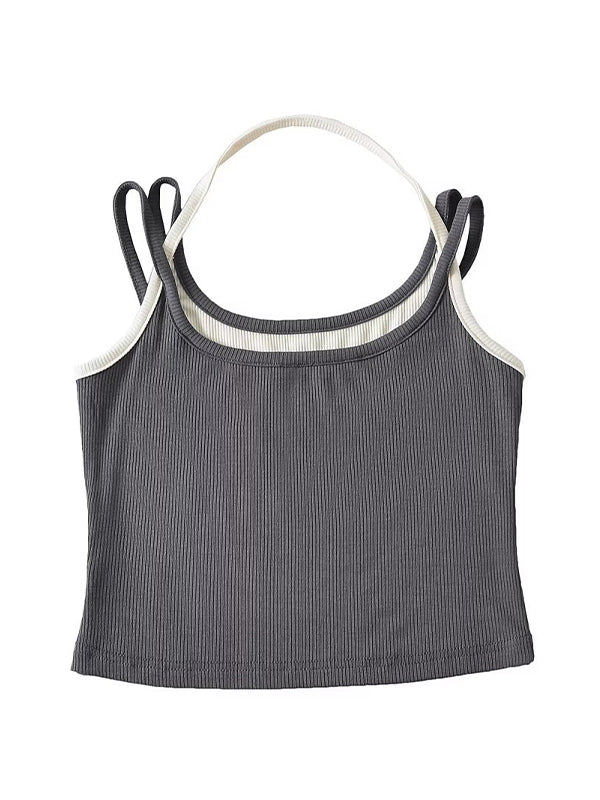 Contrast Color Fake Two Piece Cami Top