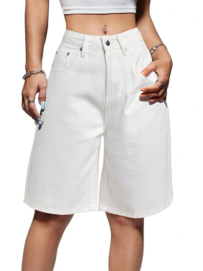 High Waist Straight Leg Denim Shorts