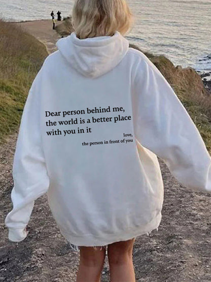 Letter Print Kangaroo Pocket Drawstring Oversized Hoodie