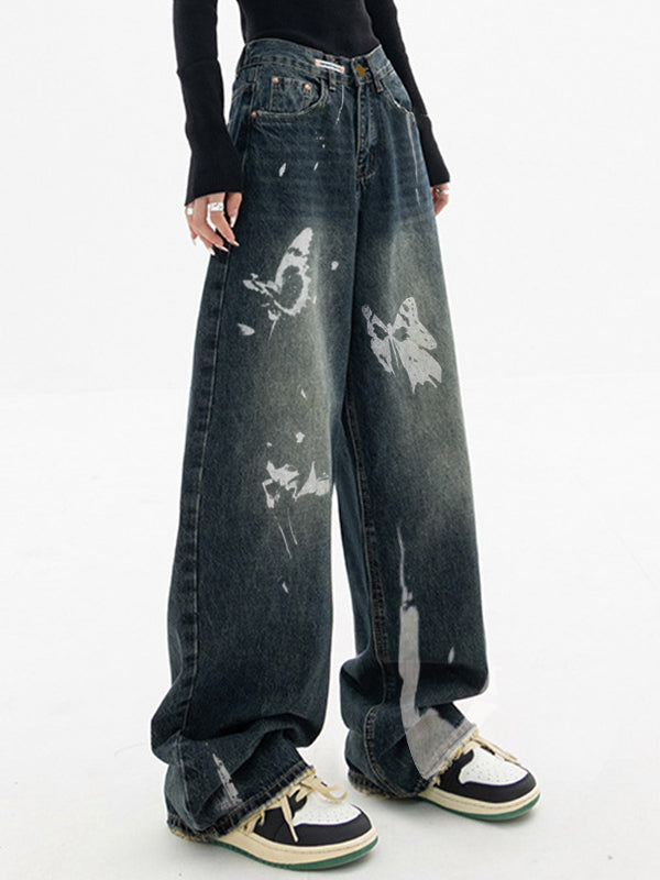 Butterfly Print Boyfriend Jeans