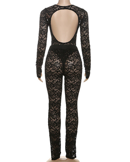 Lace Hollow See-Through Leggings Set