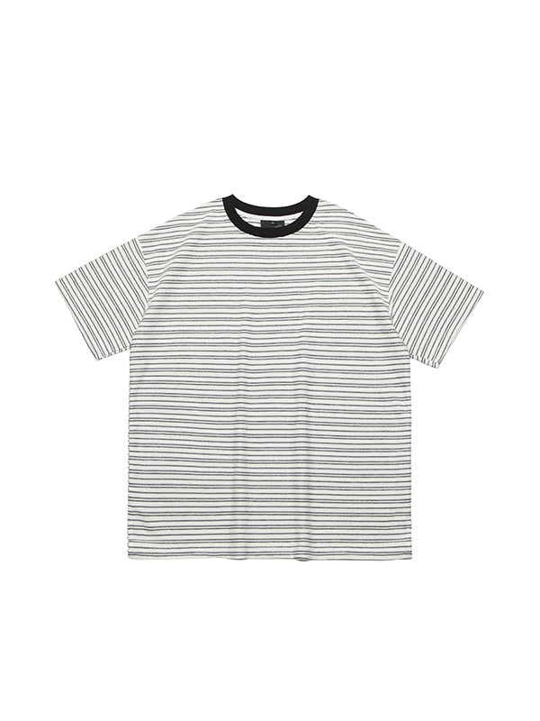 2000s Striped Print Oversized Short Sleeve Tee