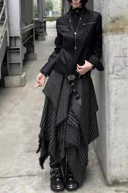 Punk Asymmetrical Patchwork Plaid Skirt