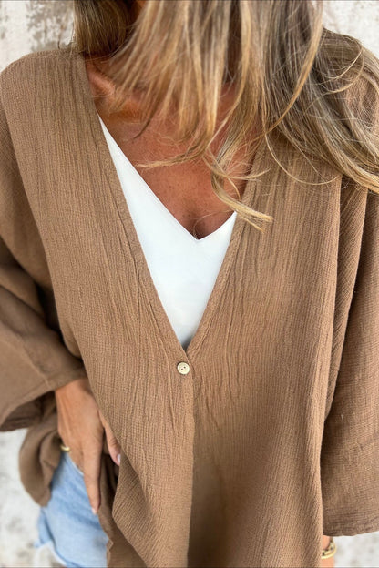 Loose Fit V Neck Long Sleeve Cardigan