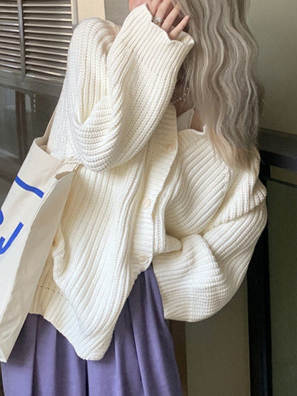 Solid Loose Breasted Knit Cardigan