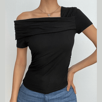 Ruched off shoulder solid irregular top  | Festival Outfits Women