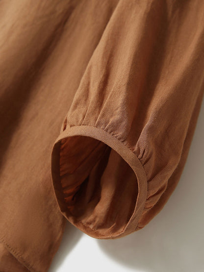 Molly Elegant Puff Sleeve Loose Shirt-Khaki