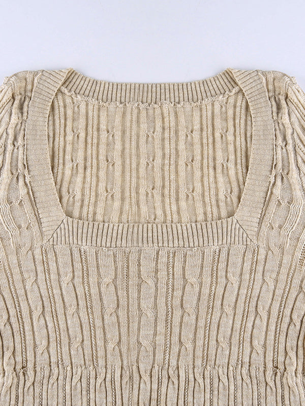 Low Cut Square Neck Long Sleeve Knits
