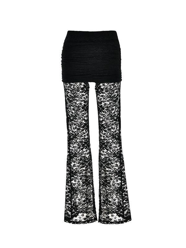 Lace Spliced Flare Leg Pants
