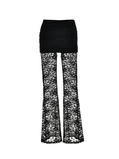 Lace Spliced Flare Leg Pants