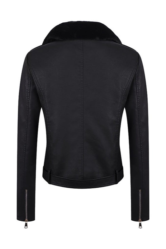 Detachable Fur Collar Slim-fit Biker Leather Jacket