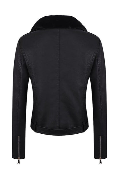 Detachable Fur Collar Slim-fit Biker Leather Jacket