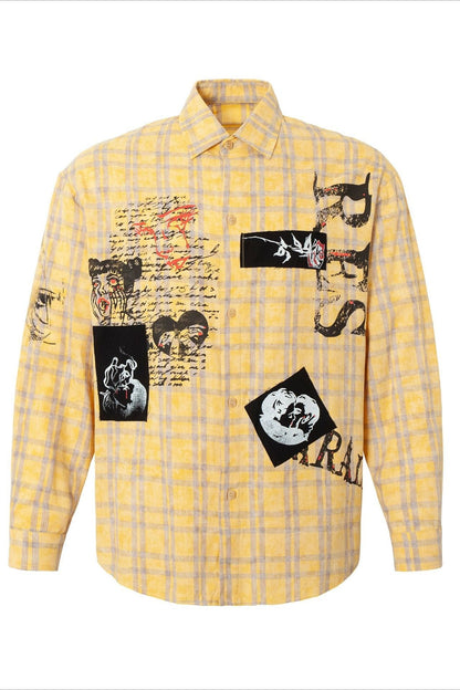Unisex Yellow Plaid Graffiti Punk Loose Blouse