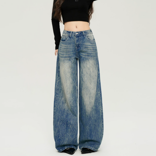 Embroidery button pocket zip-up straight leg | Baggy Low Rise Jeans  | Festival Outfits Women