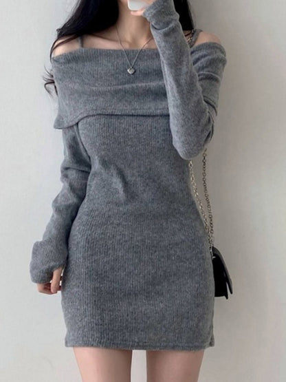 Sexy Off-Shoulder Ribbed Waist Mini Dresses