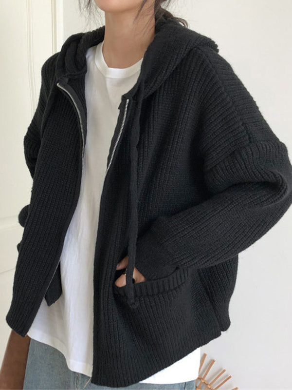 Loose Hooded Cardigan Chunky Knit Sweater