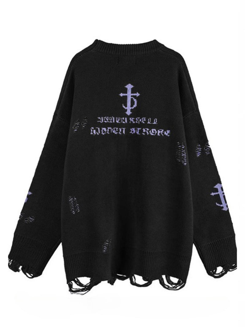 Gothic Distressed Unisex Knit Sweater
