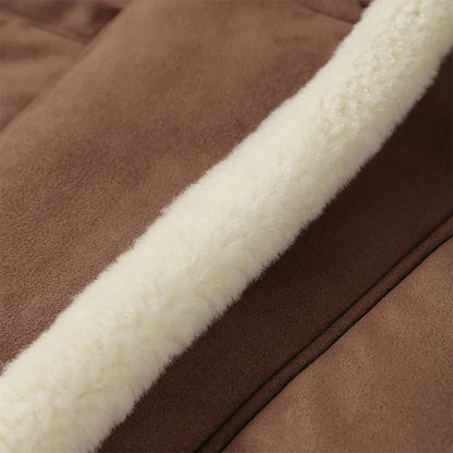 Fashion Lamb Woolen Spliced Warm Coat For Women Vintage Side Buttons Lapel Full Sleeve Jackets Lady Autumn Winter Thick Outwear