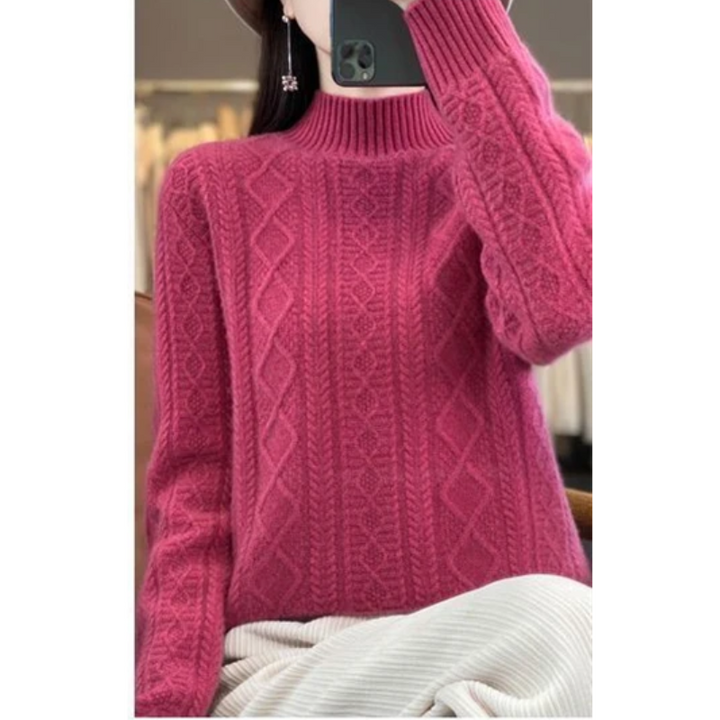Elegante jersey de punto trenzado con cuello alto para mujer | Ideal para otoño/invierno