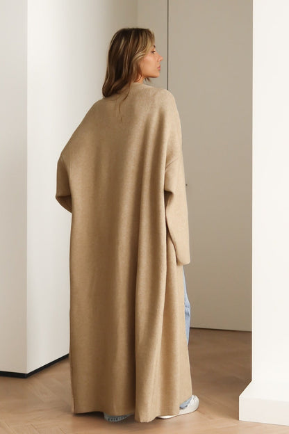 Draped Open Front Knit Overcoat