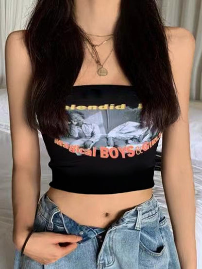 Alphabet Abstract Short Bandeau Top