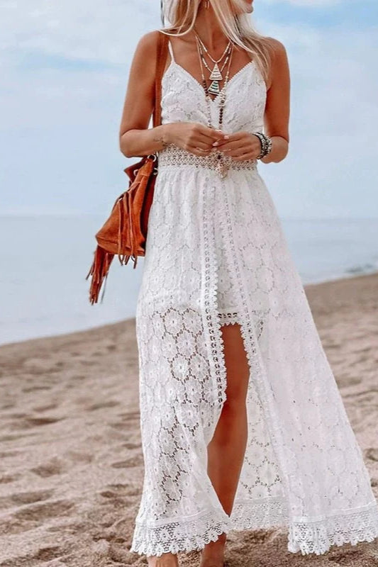 Hollow Out Spaghetti Strap Casual Maxi Dress
