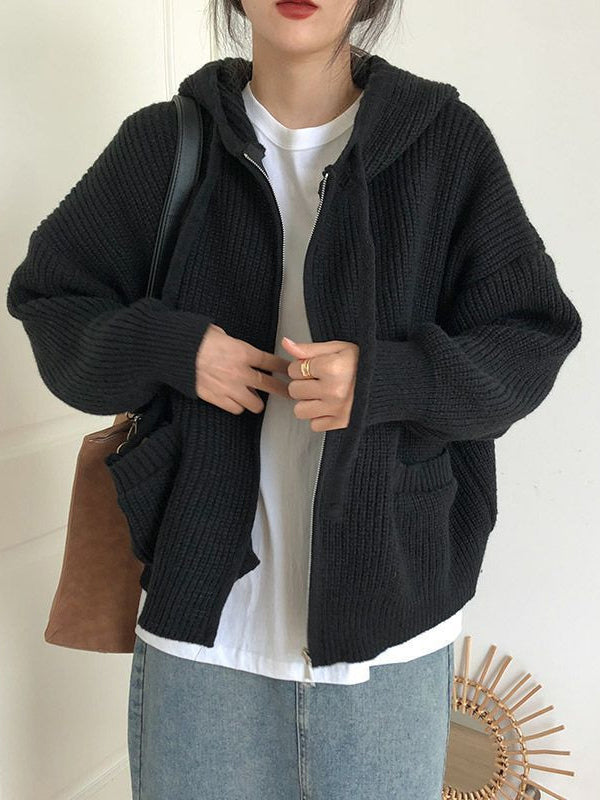 Loose Hooded Cardigan Chunky Knit Sweater