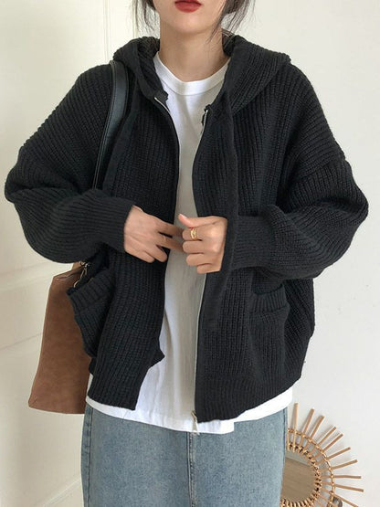 Loose Hooded Cardigan Chunky Knit Sweater