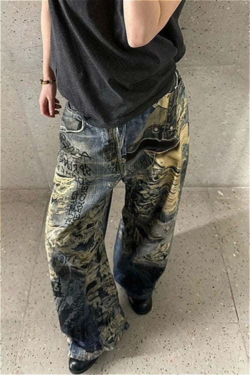 Punk Grunge Graphic Print Pants