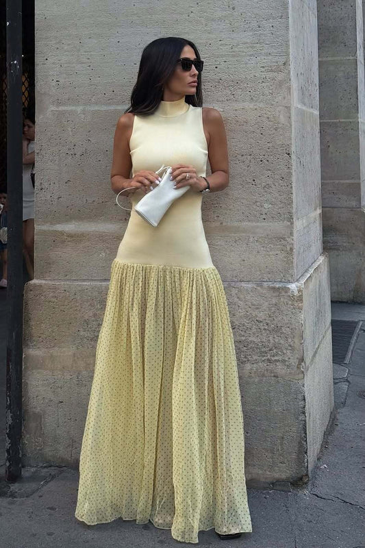 Yellow Sleeveless Mesh Boho Dress