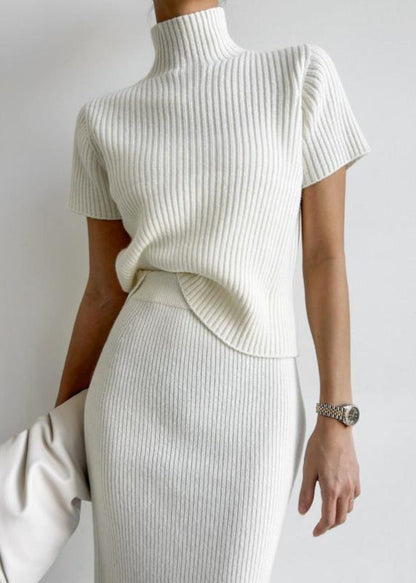 Minimalist Mock Neck Knit Skirt Set